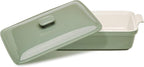 ROSSALLINI Stoneware Casserole Dish Bakeware Set with Lid, Covered Rectangular Dinnerware, Extra Large 4.23 Quart, 13 by 9 Inch, Verde Salvia [Sage Green]