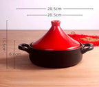 Moroccan Tagine Cooking Pot Cast Iron Enamel Stew Casserole Slow Cooker With Anti-Scalding Handles(Color:Red)