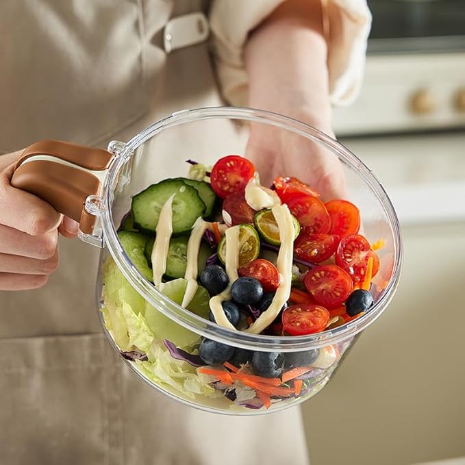 Fruit and Salad Washing Bowl with Strainer,Colander for Kitchen,Multi-Functional Vegetable and Food Drainer with Lid And Handle,Portable Fruit and Salad Containers for Fridge,BPA Free