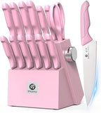 imarku Knife Set with Block, Sharp Knife Set with Built-in Sharpener, Japanese Stainless Steel Kitchen Knife Set with Non-Slip Ergonomic Handle, Dishwasher Safe, Valentine's Day Gifts, 14 PCS, Pink