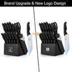 imarku Knife Set with Block, Sharp Knives Set with Built-in Sharpener, Stainless Steel Kitchen Knife Sets with Non-Slip Ergonomic Handle, Dishwasher Safe, 14 PCS Professional Knife Set for Gift, Black