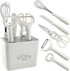 Multi Functional Kitchen Small Tool Set, 6-piece Set with Storage Stand, Fruit Food Tool Combination Set(Includes scissors, paring knife, bottle opener, grater, blender, storage base)