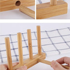 INNERNEED Bamboo Wooden Plate Racks Dish Stand Holder Kitchen Storage Cabinet Organizer for Dish/Plate/Bowl/Cup/Pot Lid/Cutting Board (Pack of 4)