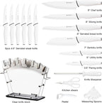 Astercook Knife Set with Block and Sharpener, 22 Piece Kitchen Knife Set Dishwasher Safe, Space-Saving Clear Knife Block with Knives for Everyday Home Cooking White