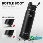 Swigina [2-IN-1 LID] Insulated Water Bottle with Silicone Boot (36hrs Cold/18hrs Hot) - DIY Stickers, Leakproof, BPA Free, Black, 24 oz