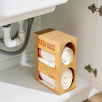 Extra Large Bamboo 2-in-1 Trash Bag Dispenser & Roll Holder – Fits Costco Kirkland & Members Mark Jumbo Rolls, Wall/Under-Sink/Cabinet Mountable, Dual-Slot Storage for 2 Rolls