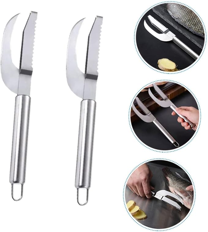 2pcs Fish Remover Set Stainless Steel Handle Multi-Use Fish Scaler and Belly Opener Tool for Kitchen Reusable Gadget
