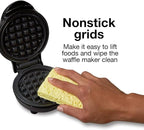 Proctor Silex Mini Waffle Maker Machine with 4” Round Non-stick Grids, Make Personalized Individual Breakfast Keto Chaffles and Hashbrowns, Compact, Black (26100)
