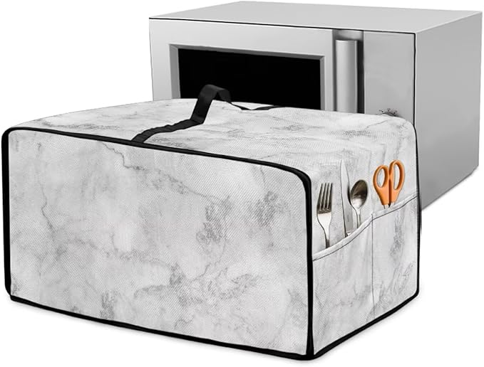 Marble Print Toaster Oven Protective Cover for Kitchen Counter, Heat-resistant Dust-proof Microwave Oven Air Fryer Cover with Storage Pockets (Small-14.5 * 18.46 * 9 inches)