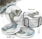 UMIRRO Absorbent Coasters for Drinks with Holder | Ceramic Stone Cup Coasters for Coffee Table | Modern Decorative Mat in Ocean Blue and Grey | Set of 6