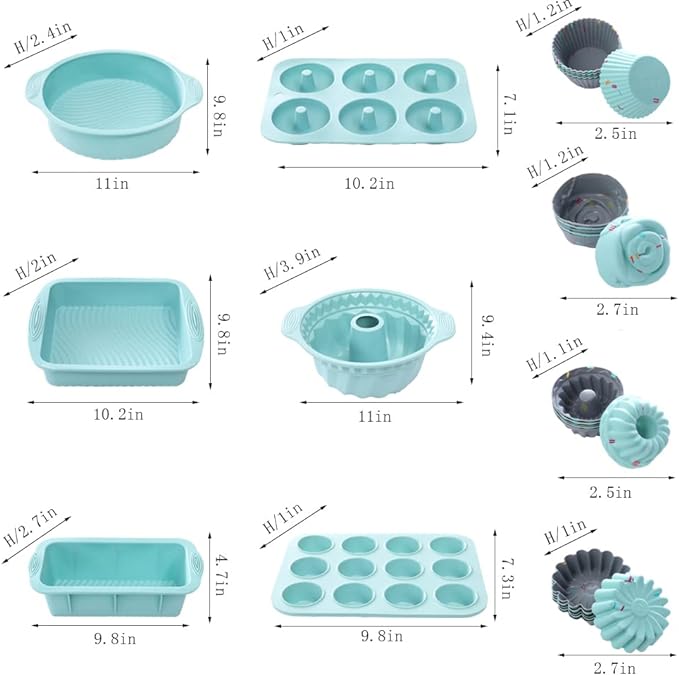 30pcs Nonstick Silicone Bakeware Set With Baking Pan, Cake Molds, Baking Sheet, Donut Pan, Silicone Muffin Pan,Cake Pan, And 24 Pack Silicone Cupcake Mold Baking Cups