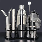 Cocktail Shaker Set, 24oz Cocktail Shaker 21-Piece Stainless Steel Bar Tools Bartending Kit with Black Acrylic Stand Cocktail Recipes Booklet for Drink Mixing, Home, Bar, Party (Stainless Steel)