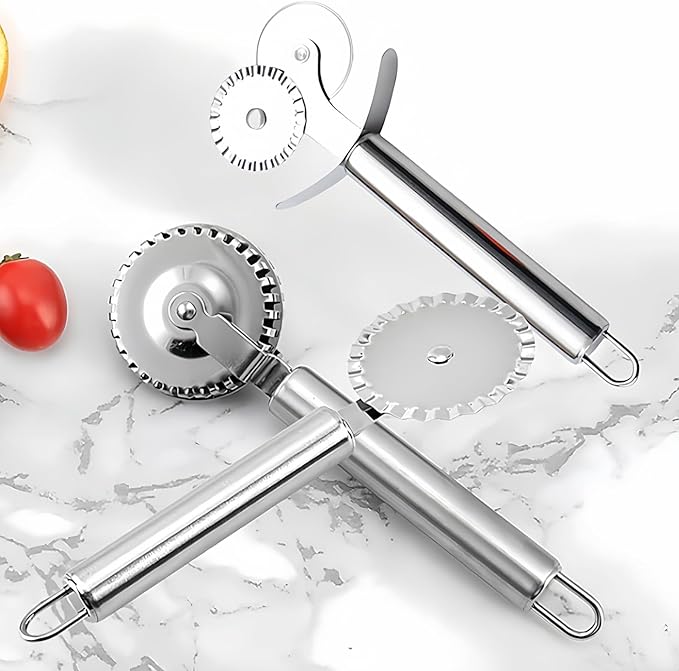 3 PCS Stainless Steel Pastry Wheel Cutter,Ravioli Cutter, Pizza Cutter Wheel, Fluted Pasta Crimping Wheel Dough Crimper Pie Crust Cutter,Ergonomic handle, Easy to use and clean