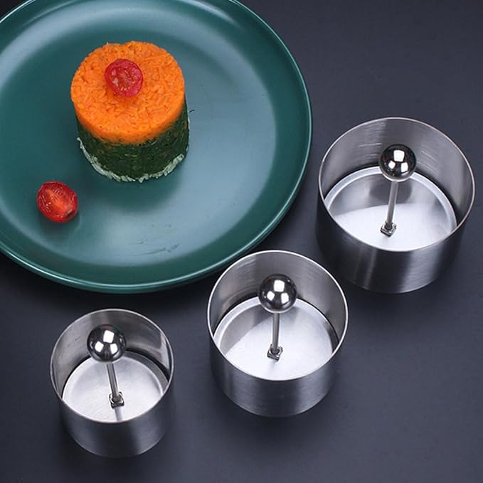 POPETPOP Round Stainless Steel Cake Rings: Round Food Molding Set - Mousse Cake Ring Mold with Press Set for Home Cooking And Baking M
