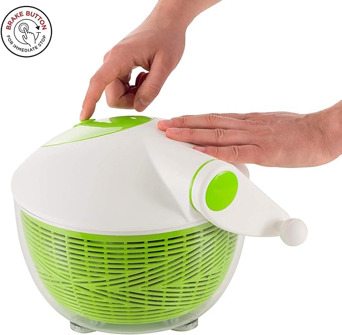 IBILI Large Salad Spinner – 6.34 Qt Lettuce, Vegetable, and Fruit Washer and Dryer with Non-Slip Base, Brake Button for Quick Stop, Super-Fast Operation, Dishwasher Safe, Made in Spain
