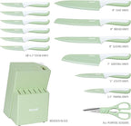 hecef 15 Pieces Kitchen Knife Set with Built-in Sharpening Wooden Block, Dishwasher Safe, High Carbon Stainless Steel Knife Block Set with Steak Knives, Kitchen Scissors, Green