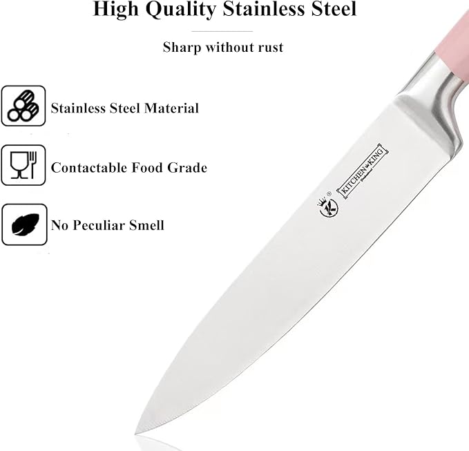 Pink Kitchen Knife Set, 9-Piece - Non-Stick, Sharp, High Carbon Stainless Steel Knives with Acrylic Block - Perfect for Meat Slicing, Chopping - Ideal Kitchen Gifts for Women
