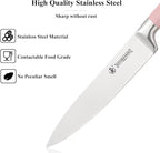 Pink Kitchen Knife Set, 9-Piece - Non-Stick, Sharp, High Carbon Stainless Steel Knives with Acrylic Block - Perfect for Meat Slicing, Chopping - Ideal Kitchen Gifts for Women