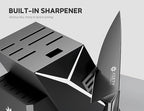 Kitchen Knife Sets with Block -15 PCS Knife Set with Bulti-in Sharpener, Dishwasher Safe, Stainless Steel Kitchen Knife with Ergonomic Handles, Sharp knives for Men and Women,Black