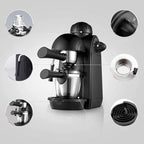 5Bar Coffee and Cappuccino Machine Milk Frother Espresso Maker with Steamer Black