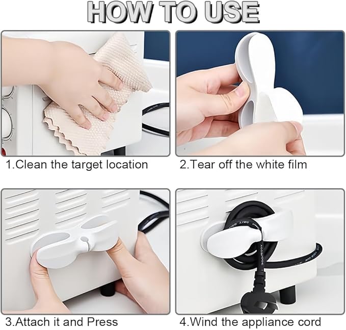Cord Organizer for Appliances, 4PCS Kitchen Appliance Cord Winder Organizer Stick On Cable Holder Winder Keeper for Appliances Stick on Kitchenaid Mixer, Coffee Maker, Pressure Cooker Accessories