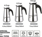 Espresso Maker 6 Cup Moka Pot Stainless Steel Percolator coffee pot, Compatible with Gas, Electric, Ceramic, and Induction stovetops(10 fl oz/300 ml)