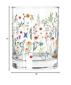 Slant Party Supplies Whiskey Glasses - Double Old Fashioned Cocktail Glass, 12-Ounce, Boho Flowers