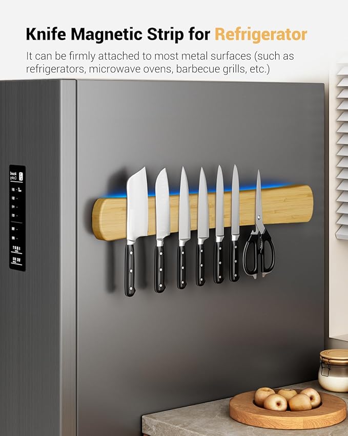 Swaitee Magnetic Knife Holder for Wall, 24 Inch Extra Large Bamboo Knife Strip with Strong Magnetism, Space Saver Organizer for Farmhouse/Restaurant Kitchen, Housewarming Gifts