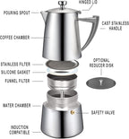 CUISINOX Roma Satin Stainless Steel Moka Pot Stovetop Espresso Maker, 10-Cup