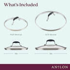 Anolon Advanced Home Glass Lids, Stainless Steel and Silicone Handles, 2 Piece, 10 Inch and 12 Inch Lid Set, Onyx