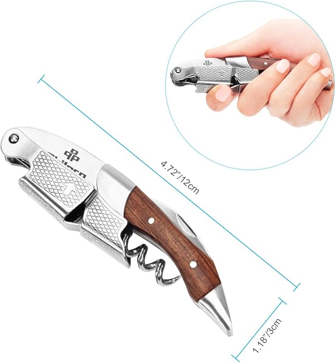 Philorn Wine Opener-Professional Corkscrew Wine Opener with Foil Cutter & Cap Remover, Manual Wine Key for Servers, Bartenders, Waiters & Home Use, Rosewood Handle Wine Bottle Opener