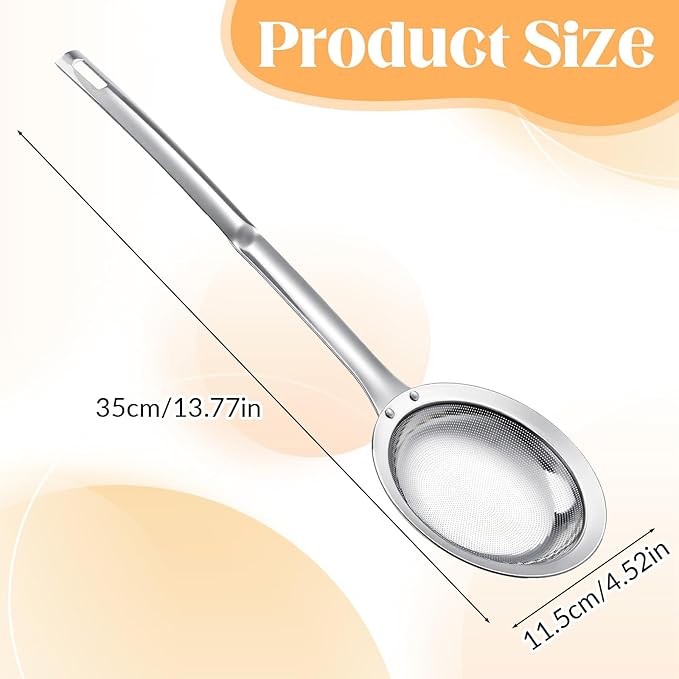 Skimmer Spoon Filter Grease Foam Fine Mesh Stainless Steel Sieve Colander, Extra Fine Strainer With Handle Handheld Fry Oil Filter for Cooking Sieve Spoon for Food Strainer Kitchen Gadget (Large)