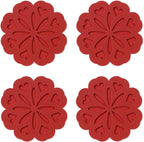 Set of 4 Silicone Trivet Mat - Hot Pot Holder Pads for Table & Countertop - Non-Slip & Heat Resistant Modern Kitchen Trivet for Dishes, Pots & Pans, Merlot Red
