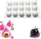 OCPO Kitchen Truffle Silicone Mold for Baking Mousse Cake French Dessert Pastry Chocolate Pudding Cupcake, Non-Stick & Easy Release, Truffle Ball Shape (15-Cavity)