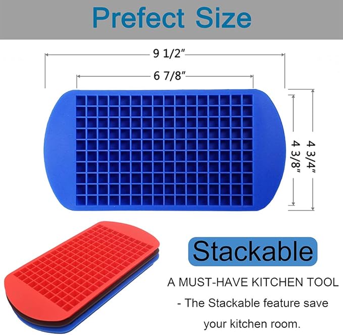 Silicone Mini Ice Cube Trays 3 Pack, 160 Crushed Ice Cube Molds Easy Release Small Ice Cube for Chilling Whiskey Cocktail, Kitchen Gadgets Stackable Ice Trays, Specialty Accessories Tool for Freezer