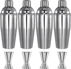 Umigy Cocktail Shaker Set Martini Shaker Bulk Stainless Steel Martini Mixer with Strainer and Double Measuring Jigger for Bar Party Home Use Wine Bar(25 Oz/ 750 ml,4 Packs)