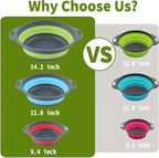 Silicone Colander Collapsible Strainers Set for Kitchen- 3 Pack (3Qt, 4Qt,5Qt) -Over Home Draining Basket, Food Vegetables & Fruits-Dishwasher Safe, BPA Free Space Saving Design (Green,Blue,Red)