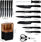 Knife Block Set, 15 Piece Kitchen Knife Set with 6 Steak Knife Set with Sharpener Chef Knife High German Carbon Stainless Steel Knife with Wooden Block Bread Knife Boxed
