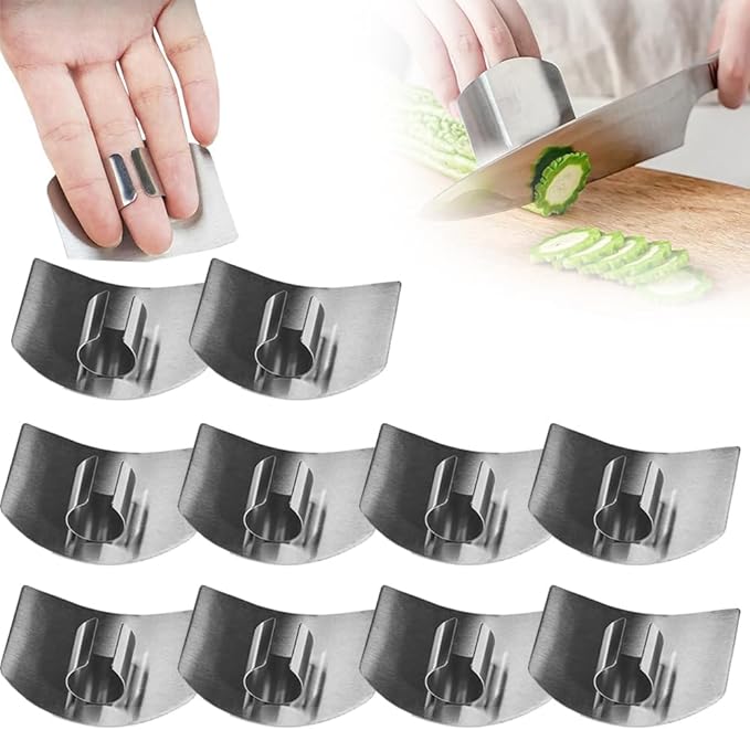 Stainless Steel Finger Guard, Multifunctional Finger Protector for Cutting Food Slicing Finger Guard, Protector Avoid Hurting When Slicing and Dicing Kitchen (10Pcs)