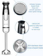 Amateys Immersion Blender Handheld,700W Hand Mixer Infinitely Variable Speeds,Multi-function Stainless Steel Stick Electric Kitchen Smoothie Blender with Detachable Whisk, Milk Frother,for Soup Puree