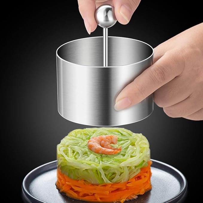 POPETPOP Round Stainless Steel Cake Rings: Round Food Molding Set - Mousse Cake Ring Mold with Press Set for Home Cooking And Baking S