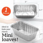 (55 Pack) 1LB Mini Foil Loaf Pans - 1 Pound Disposable Aluminum Baking Pans for Individual Bread, Cake, Meatloaf - Small Loaf Pans with Liners, Small Bread Tins 6 x 3.5 x 2