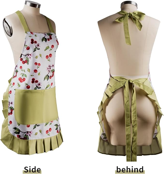 Vintage Floral Apron for Women with Functional Pockets Adjustable Neck Strap for Cooking Baking Mother's Gift