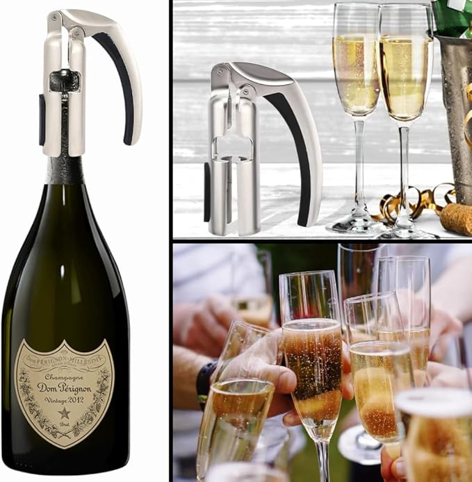 Imbibe & Indulge - Champagne Opener Tool - Zinc Alloy Champagne Opener with Non-Slip Handle and Easy Lever-Action - Champagne Accessories, Champagne Bottle Opener, Sparkling Wine Accessories Metal