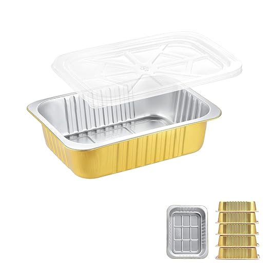 8.5" x 6.5" Heavy-Duty Aluminum Foil Pans with Lids, 47oz, 5 Pack – Extra-Thick Disposable Foil Containers for Oven, Baking, Freezer & Food Storage