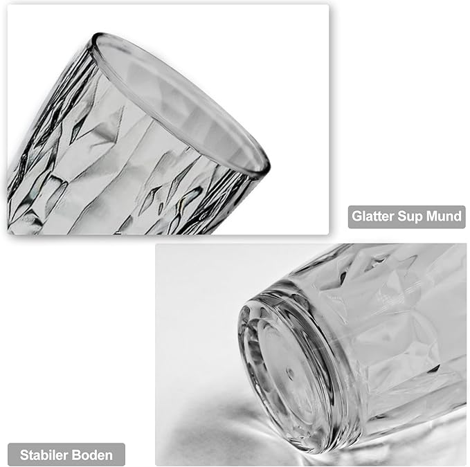 Topsky 10 oz Plastic Water Tumblers | Set of 4 Transparent Unbreakable Drinking Glasses Clear Acrylic Reusable Juice Wine Cups for Home Picnic Party, Dishwasher Safe, Stackable (Gray)