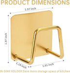 2Pcs Adhesive Sponge Holder for Kitchen Sink Essentials, Stainless Steel Dish Soap Holder, Rustproof and Waterproof, Quick Drying, Minimal Size Saves Space, Gold