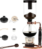 Tabletop Glass Siphon Pot, Vacuum Siphon Coffee Maker 3-Cup (360ml) with Alcohol Burner, Adjustable Buffer Clamp, Stainless Steel Bracket Base for Coffee Aficionados