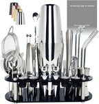 22-Piece Cocktail Shaker Set, 25/20oz Bartender Kit, Bartending Stainless Steel Bar Tools Sets for Drink Mixing, Boston Cocktail Shakers with Stand Recipes Booklet (Siver 25-20oz)