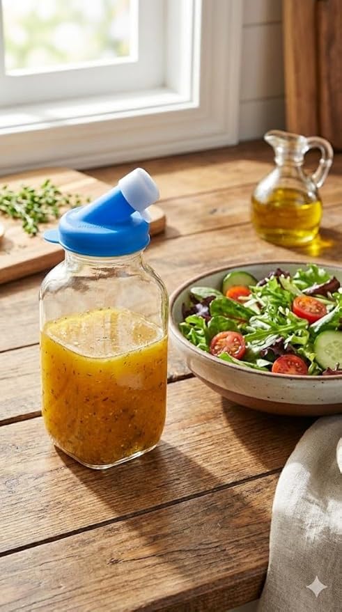 kitchentoolz Red 16oz Glass Salad Dressing Shaker – Dressing Container Glass Bottle with Silicone Non-Metal Lid for Homemade Sauces & Dressings
